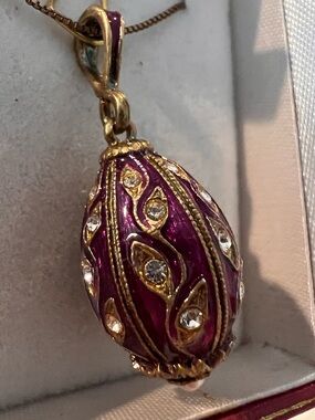 National Geographic Purple Enamel Faberge Egg Pendant Necklace w/ Crystal Accent